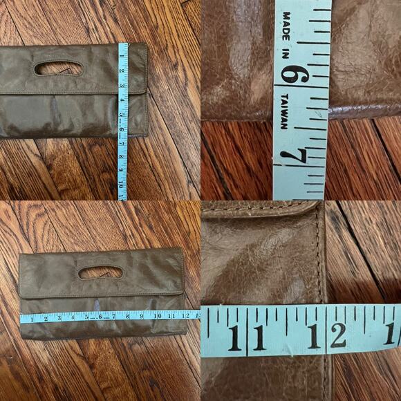Hobo International Brown Leather Katrina Clutch Fold Over Cutout Handle Envelope - Picture 10 of 16